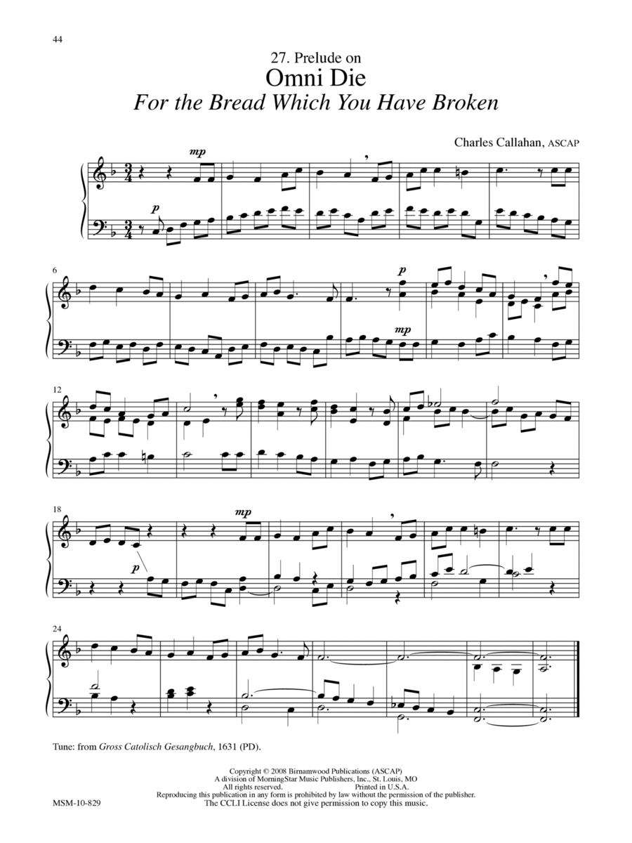 Prelude on Omni Die (For the Bread Which You Have Broken) Organ scores gallery preview page 1