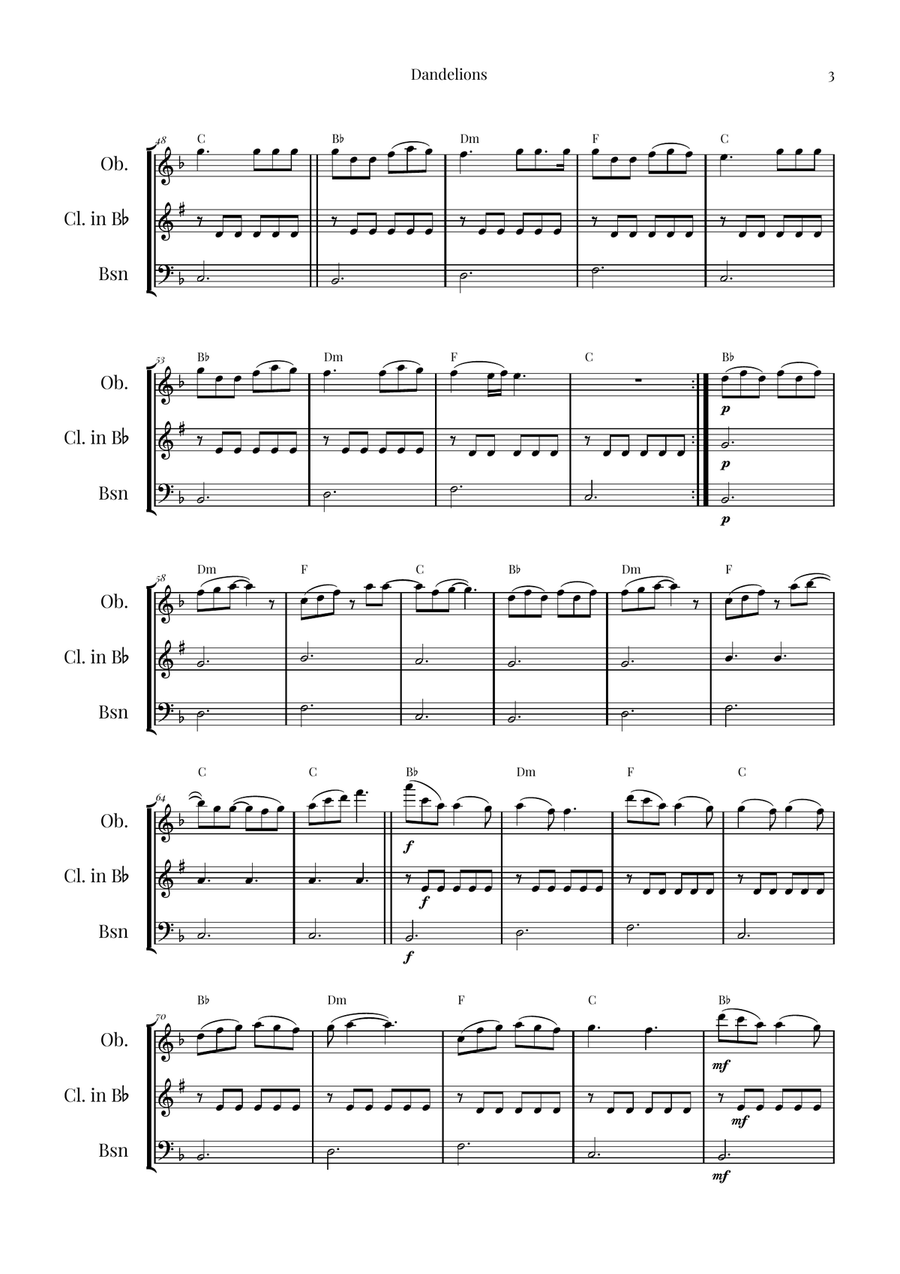 Dandelions Woodwind Trio scores gallery preview page 3