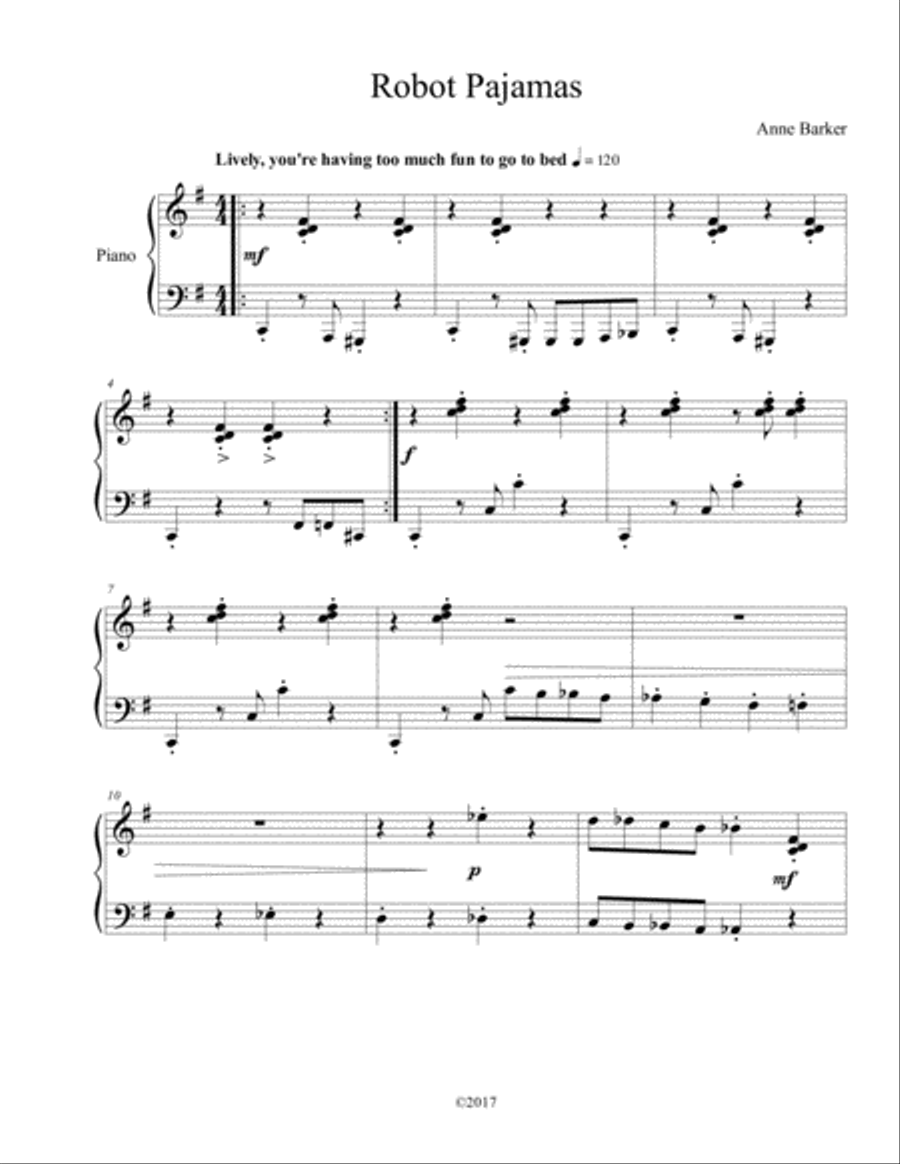 Robot Pajamas Easy Piano scores gallery preview page 1
