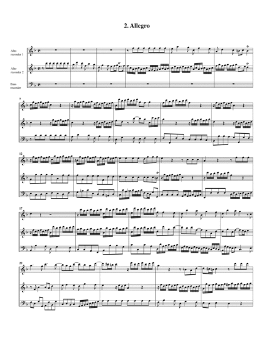 Trio sonata HWV 392 (Arrangement for 3 recorders (AAB)) Alto Recorder scores gallery preview page 4