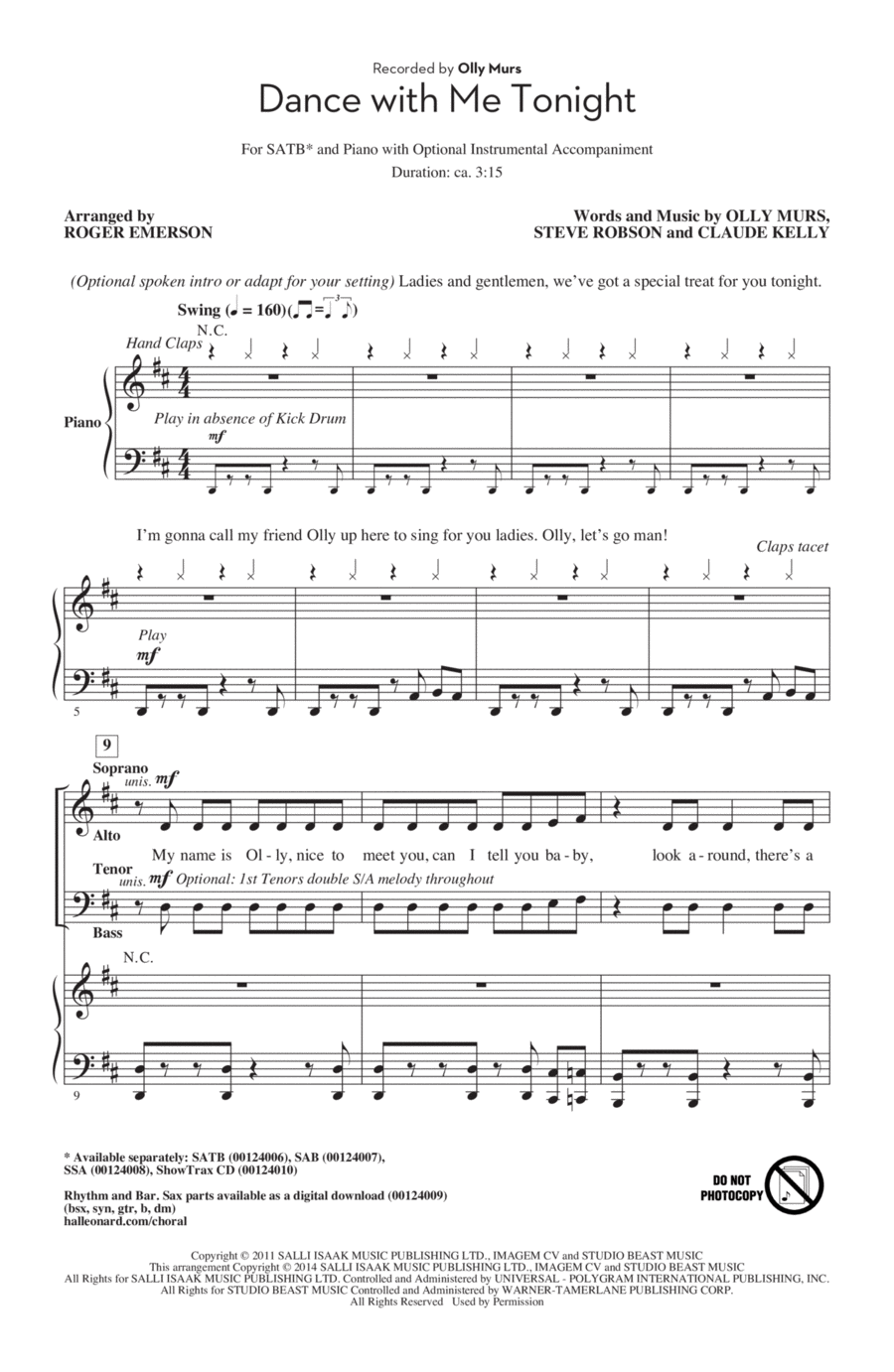 Dance With Me Tonight Dance With Me Tonight 4-Part scores gallery preview page 1
