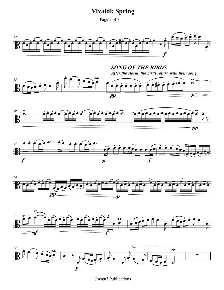 Vivaldi - The Four Seasons: Spring for Solo Viola Viola Solo scores gallery preview page 3