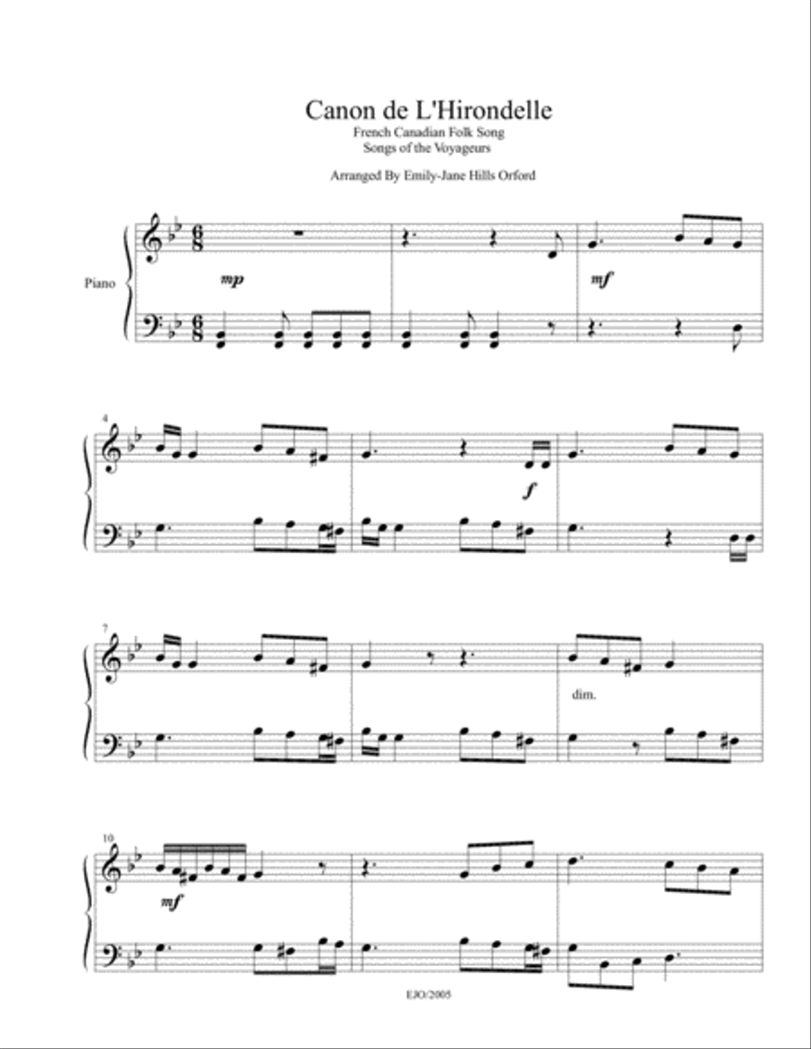 Canon de L'Hirondelle Canon de L'Hirondelle Piano Solo scores gallery preview page 1