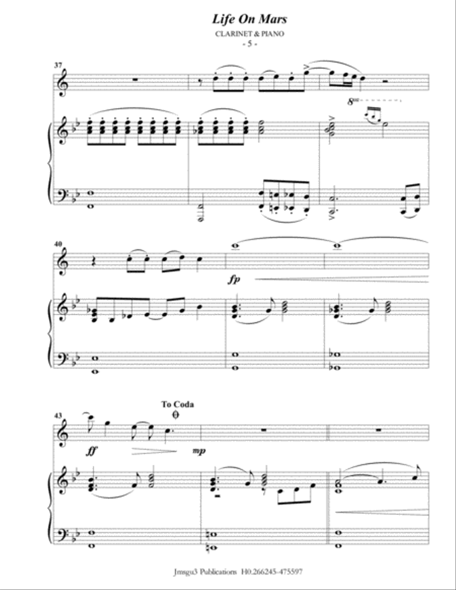 Life On Mars B-Flat Clarinet scores gallery preview page 5