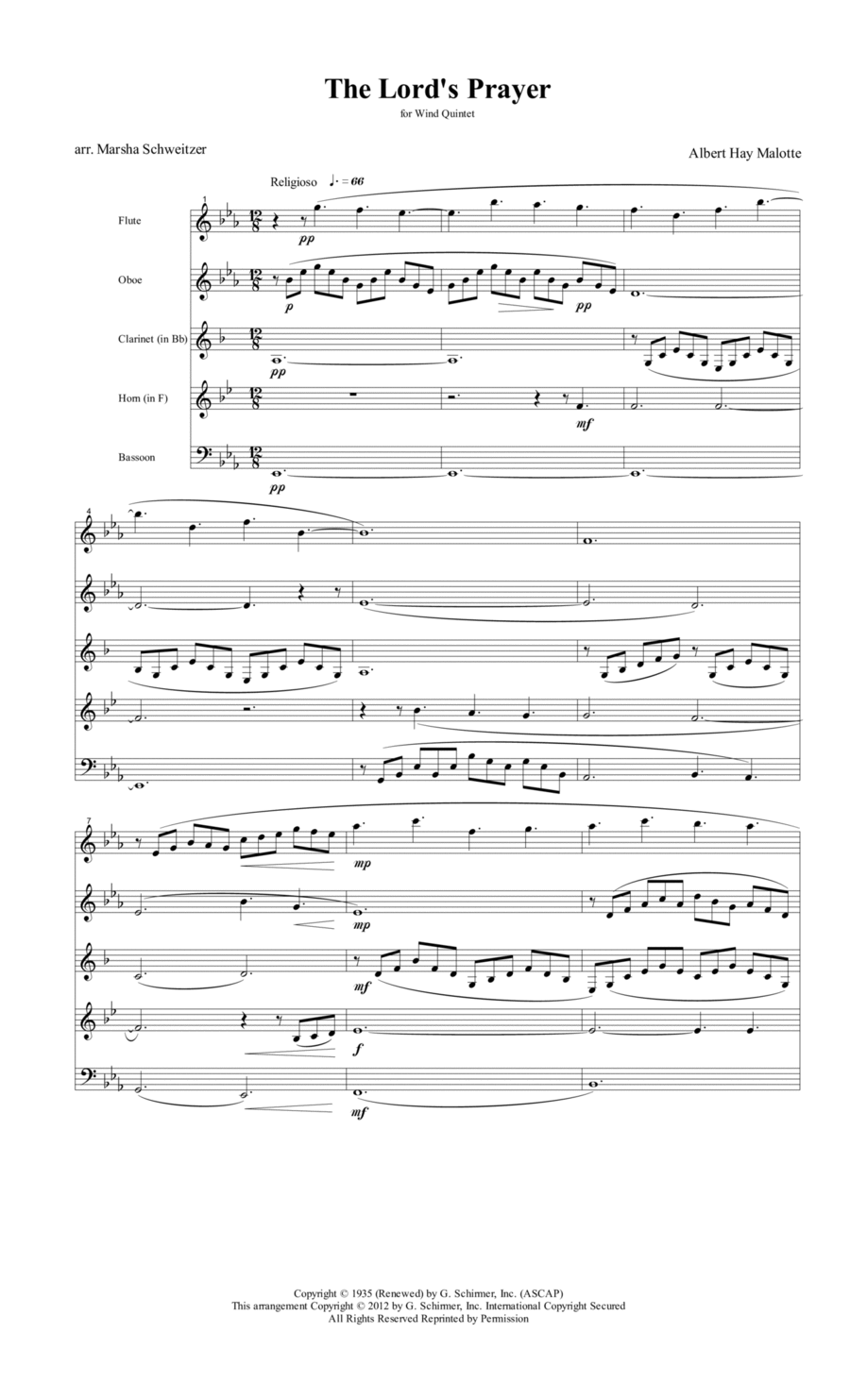 The Lord's Prayer Woodwind Quintet scores gallery preview page 1