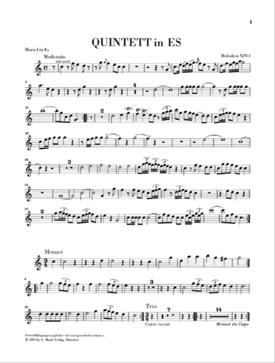 Quintet E Flat Major Hob.XIV:1 Horn scores gallery preview page 5