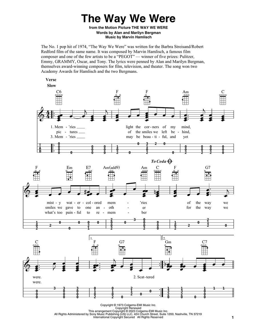 The Way We Were Ukulele scores gallery preview page 1