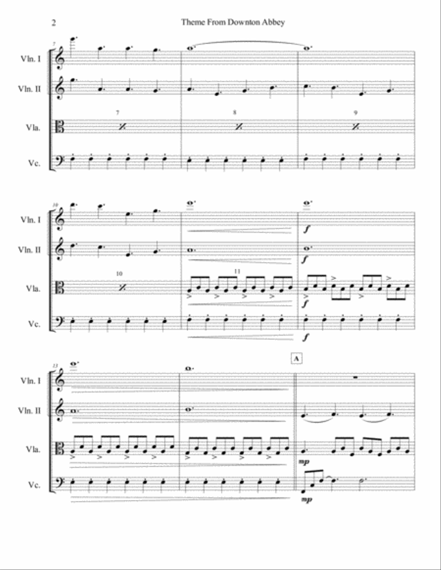 Downton Abbey (theme) String Quartet scores gallery preview page 3