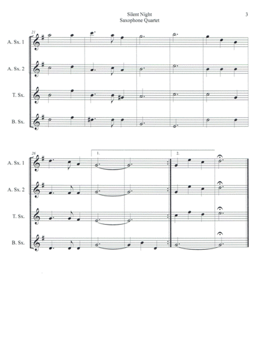 Silent Night for Saxophone Quartet (SATB or AATB) image number null