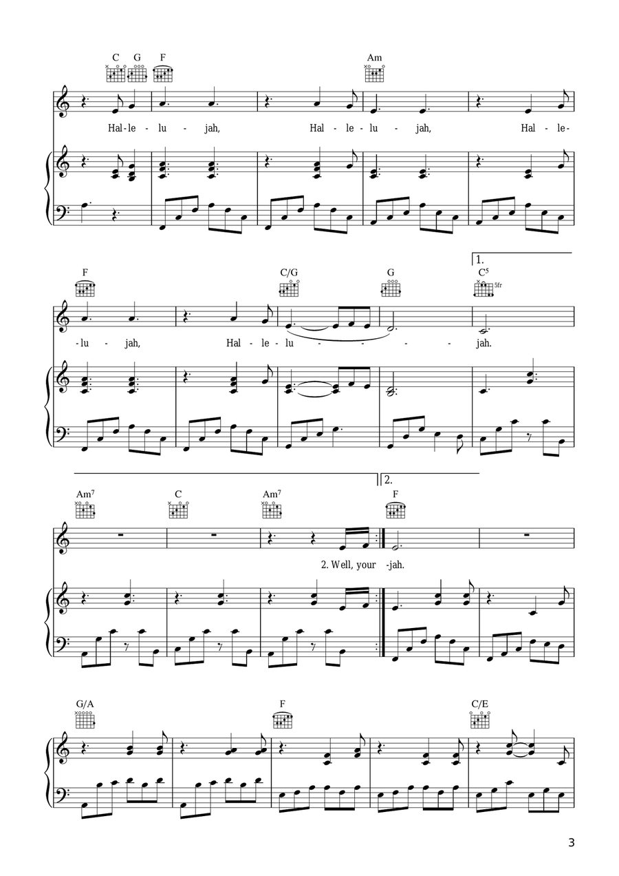 Hallelujah Piano, Vocal, Guitar scores gallery preview page 3