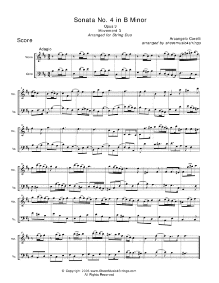 Corelli, A. - Sonata No. 4 (Mvt. 3) for Violin and Cello image number null