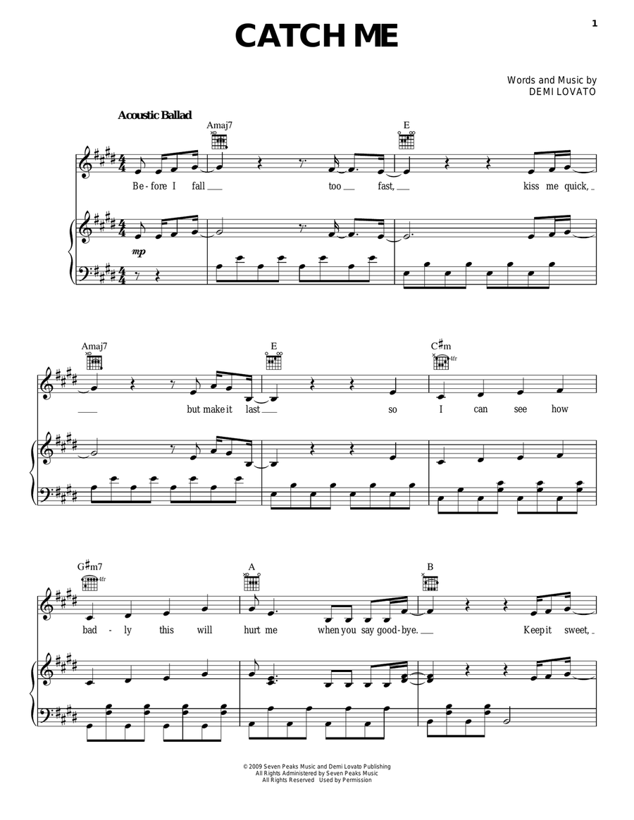 Catch Me Piano, Vocal, Guitar scores gallery preview page 1