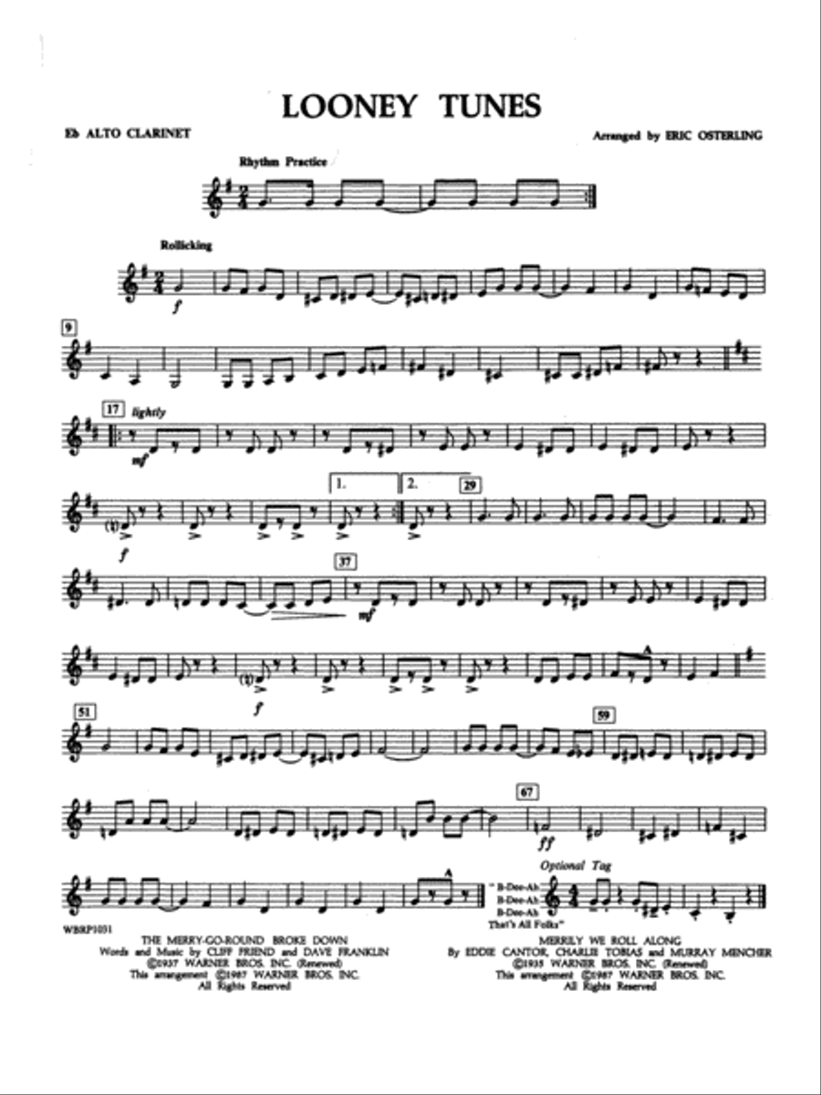 Looney Tunes: E-flat Alto Clarinet Concert Band scores gallery preview page 1