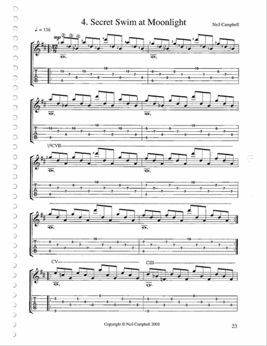 Secret Swim at Moonlight Classical Guitar scores gallery preview page 1