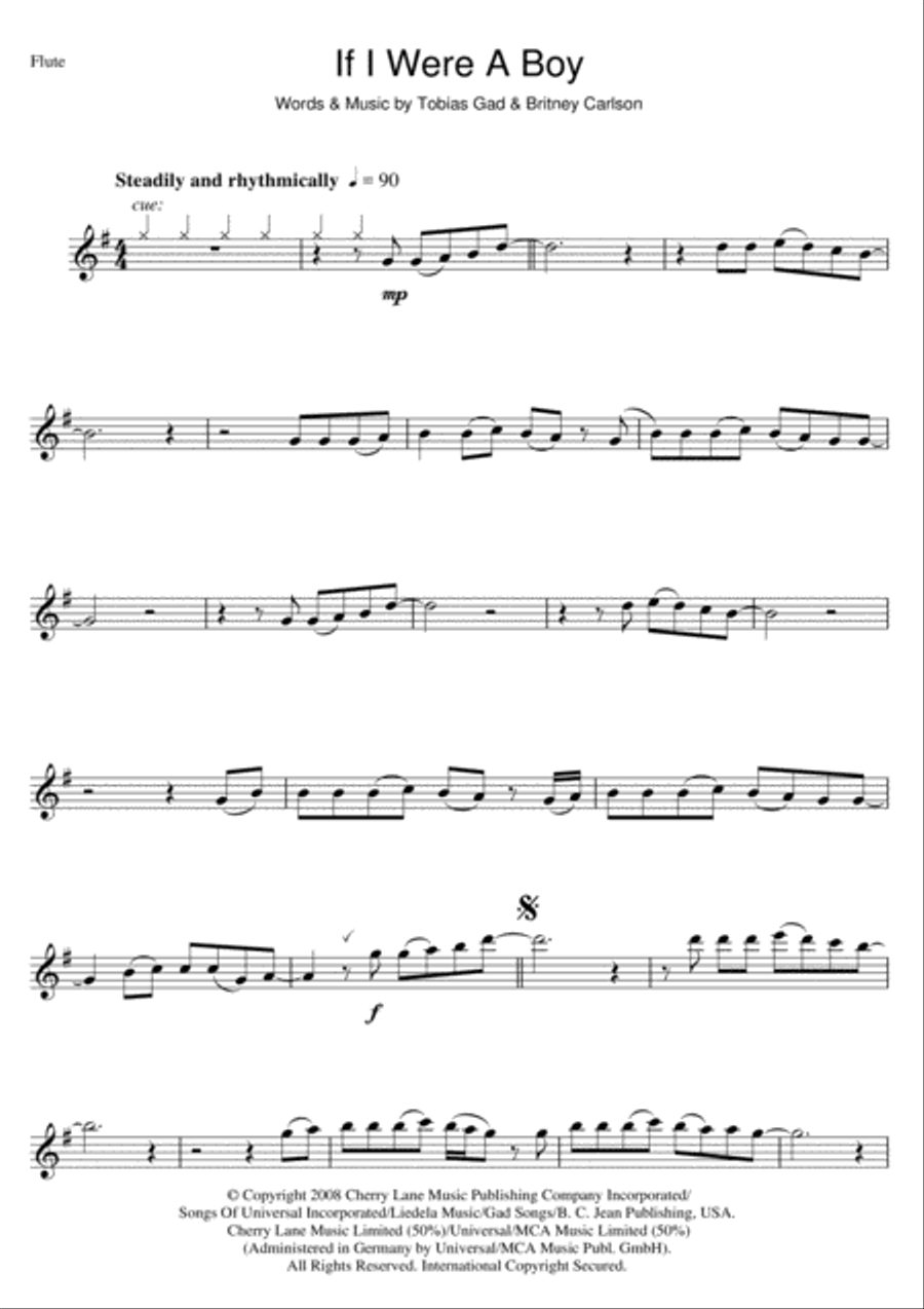 If I Were A Boy Flute Solo scores gallery preview page 1