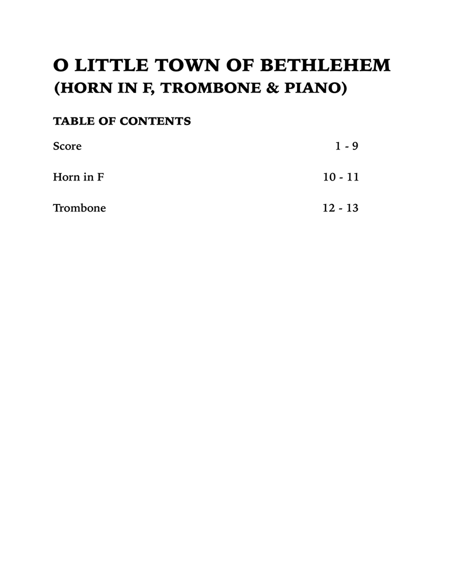 O Little Town of Bethlehem (Trio for Horn in F, Trombone and Piano) Brass Trio scores gallery preview page 4