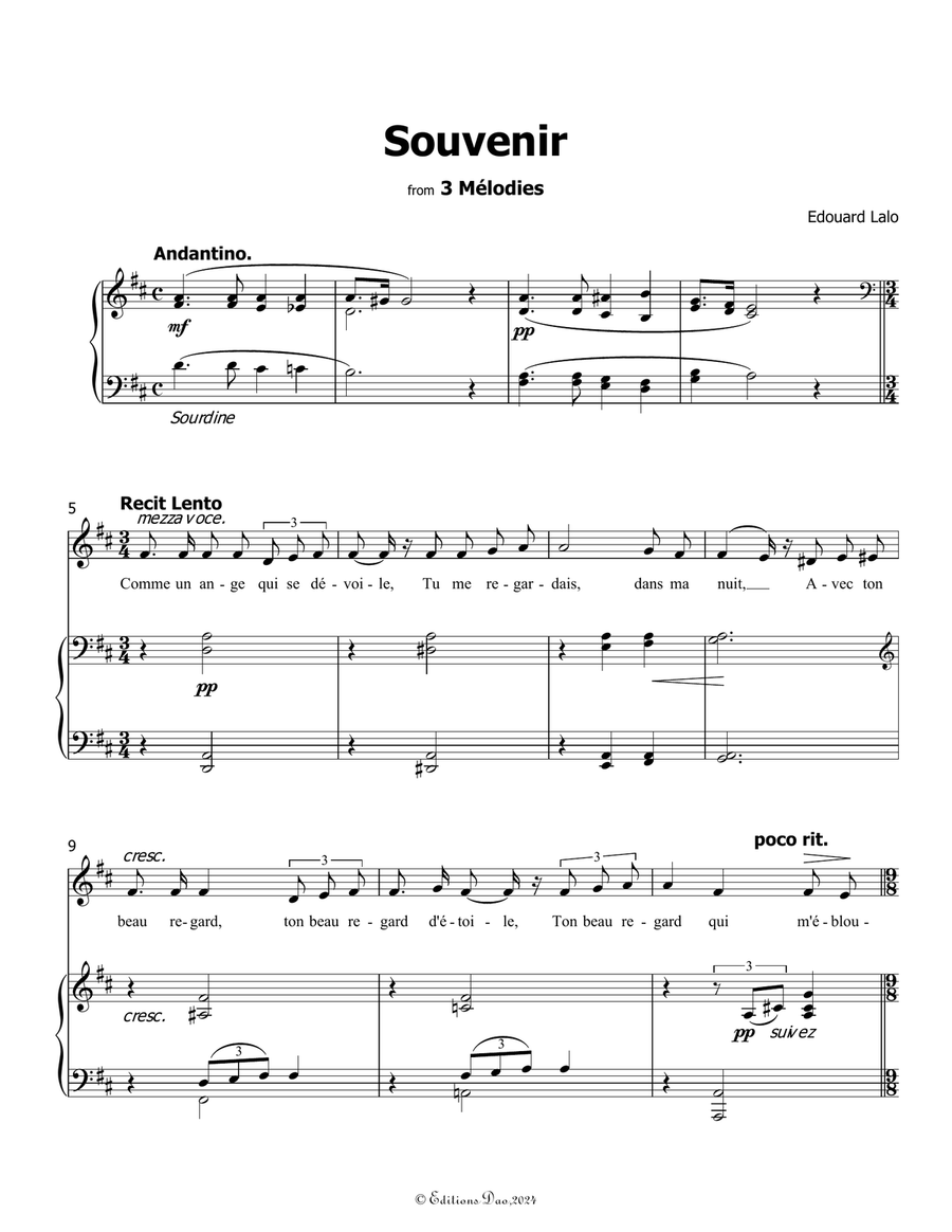 Souvenir, by Edouard Lalo, in D Major Piano, Vocal scores gallery preview page 3