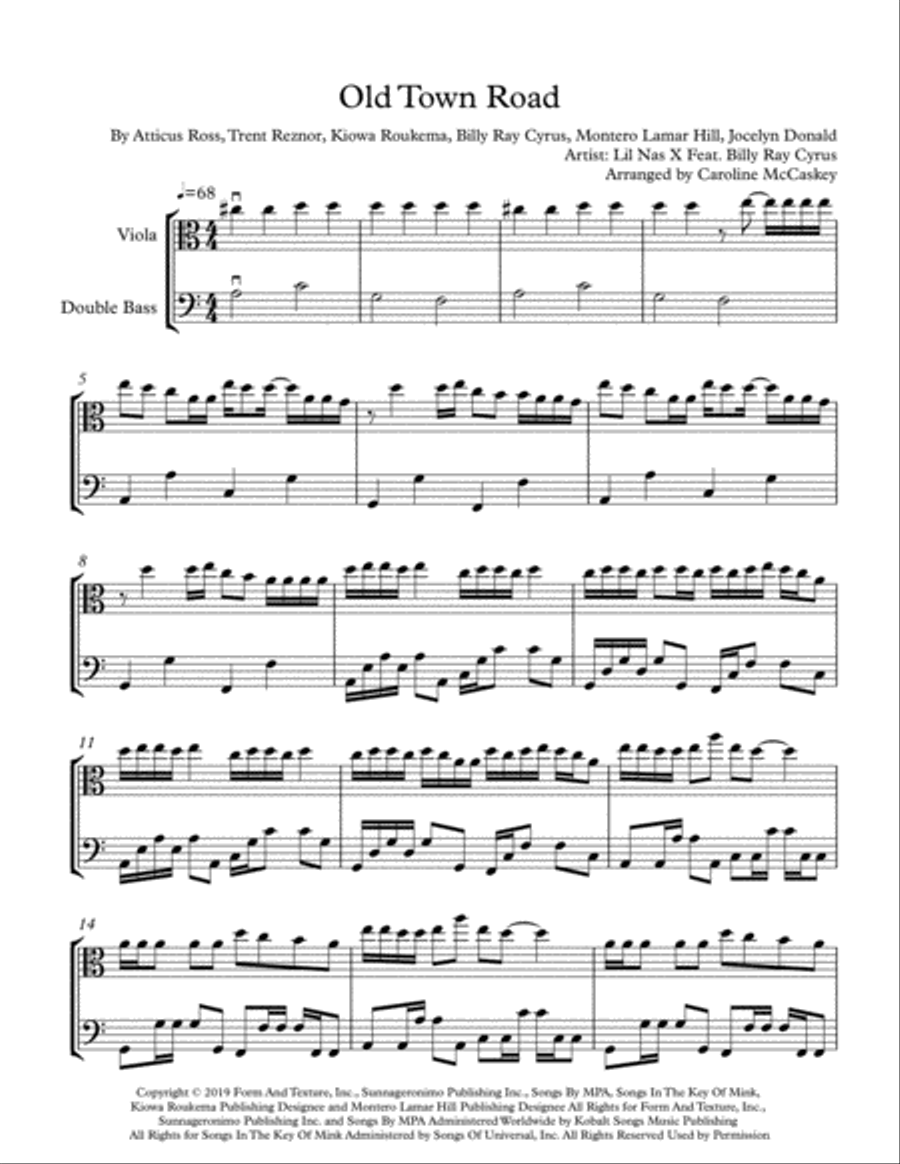 Old Town Road (remix) String Duet scores gallery preview page 2