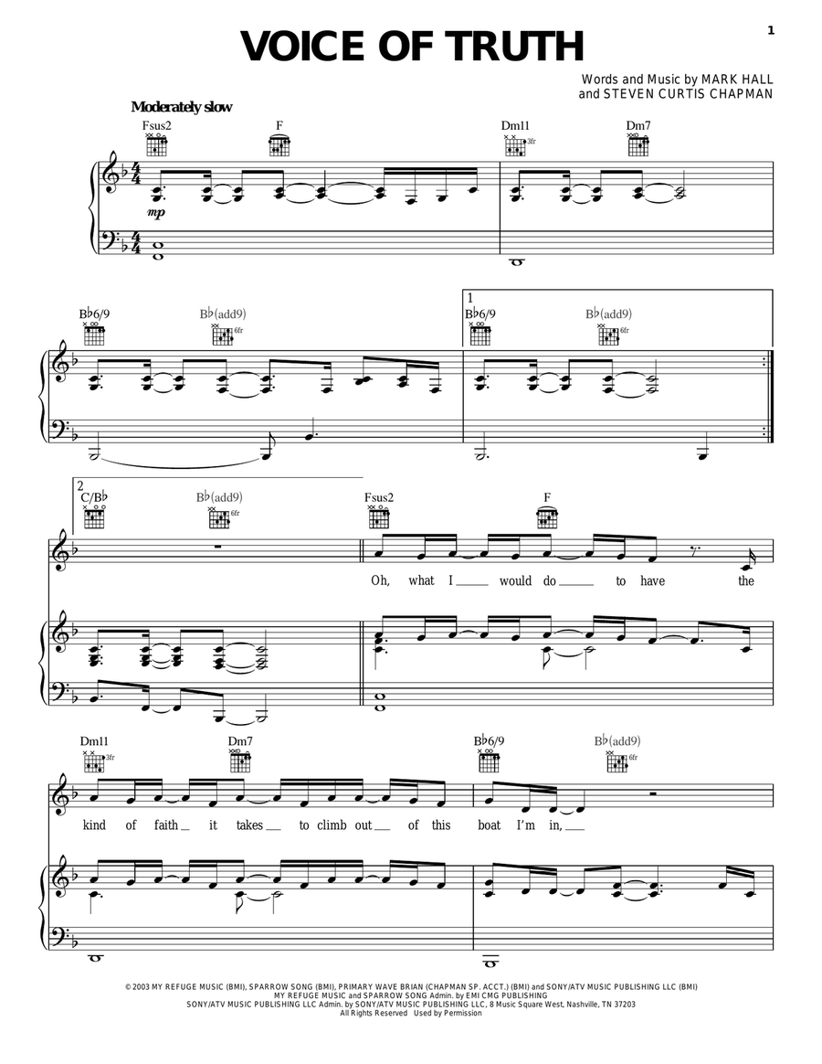 Voice Of Truth Piano, Vocal, Guitar scores gallery preview page 1