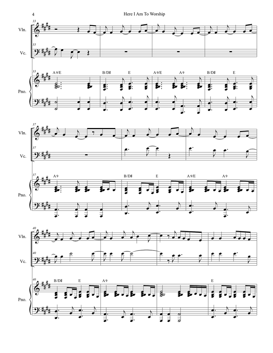 Here I Am To Worship Piano Trio scores gallery preview page 4