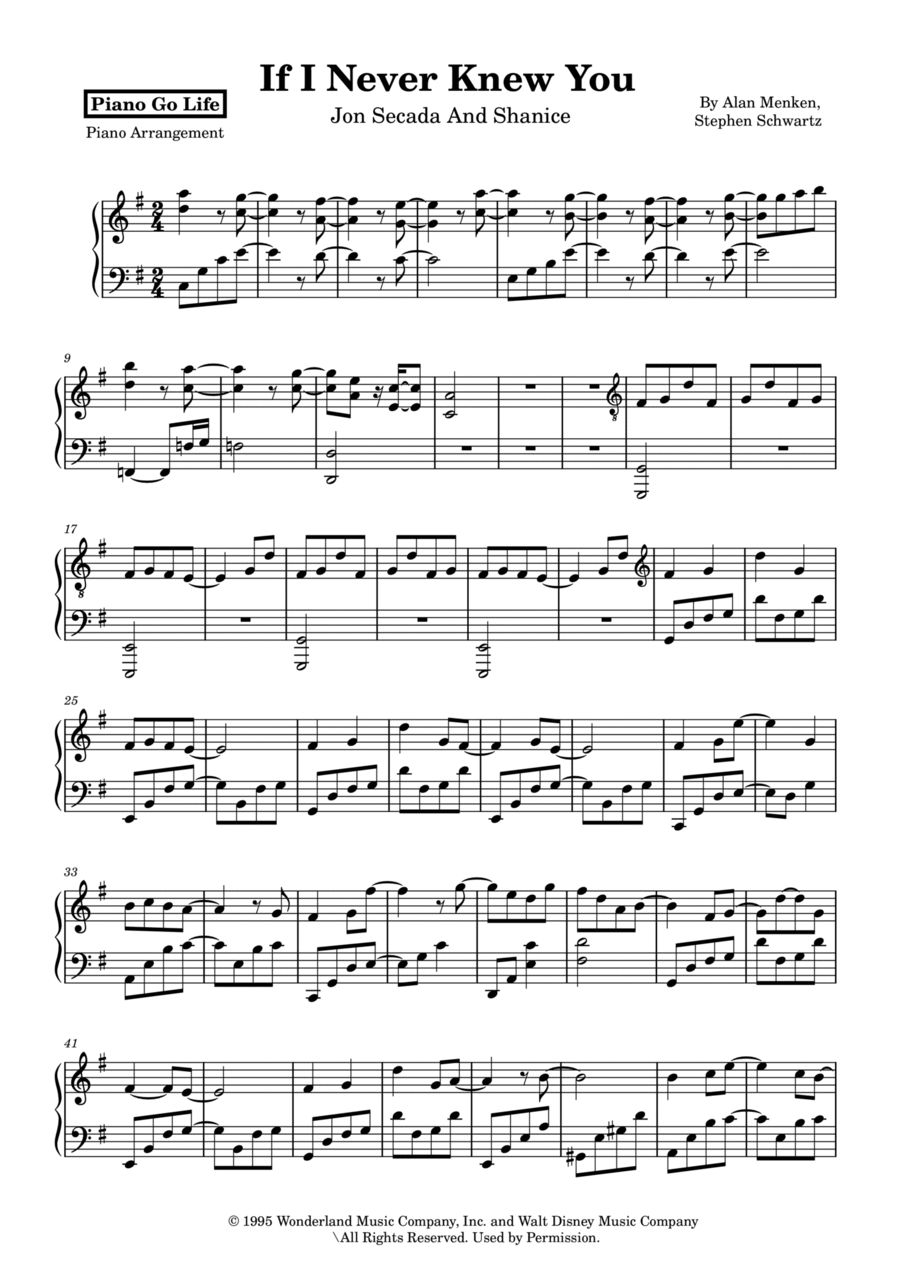 If I Never Knew You (End Title) Piano Solo scores gallery preview page 1