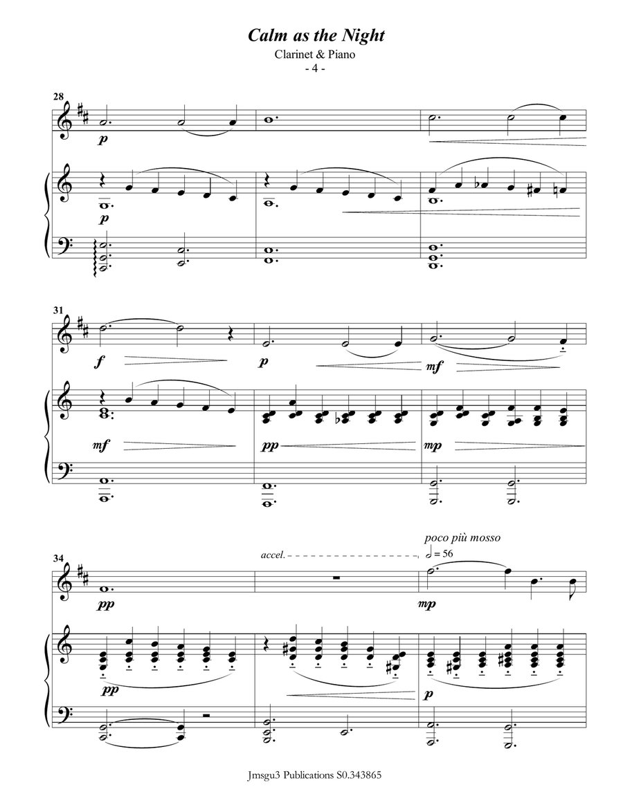 Bohm: Calm as the Night for Clarinet & Piano B-Flat Clarinet scores gallery preview page 4