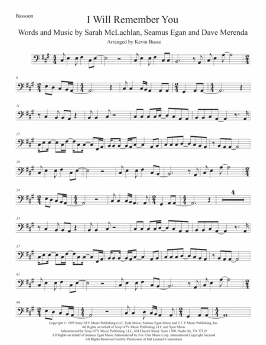 I Will Remember You Bassoon Solo scores gallery preview page 1