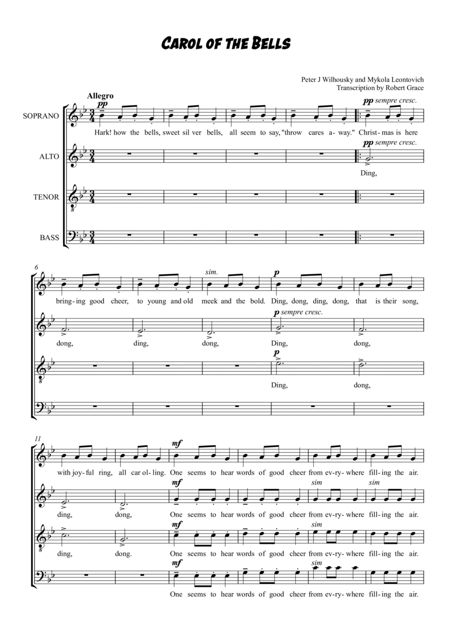 Carol of the Bells - SATB transcription 4-Part scores gallery preview page 1