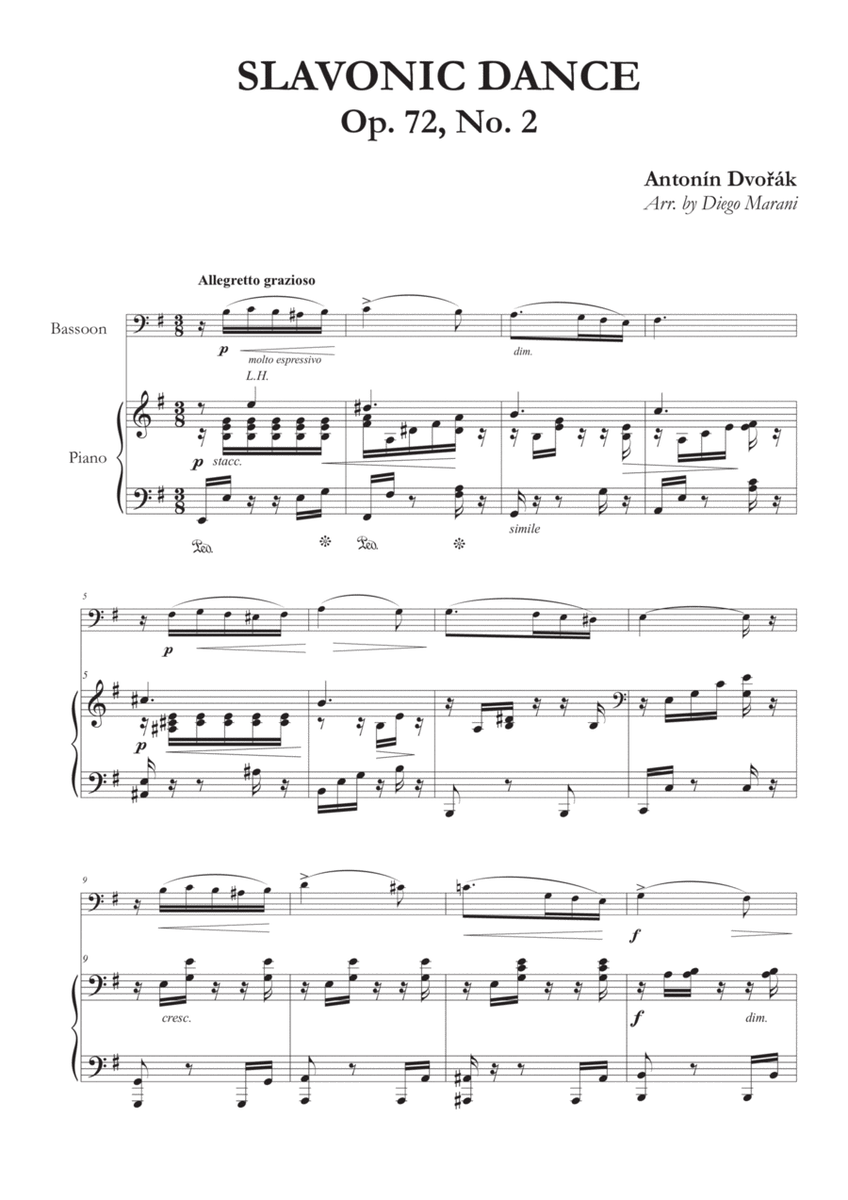Slavonic Dance Op. 72 No. 2 for Bassoon and Piano image number null