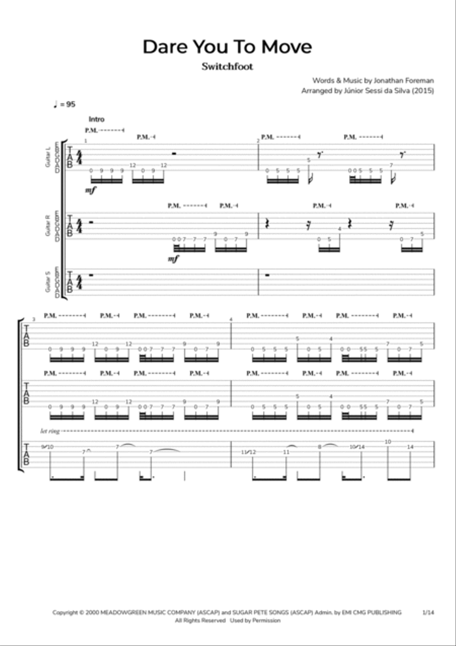 Dare You To Move Guitar Tablature scores gallery preview page 2