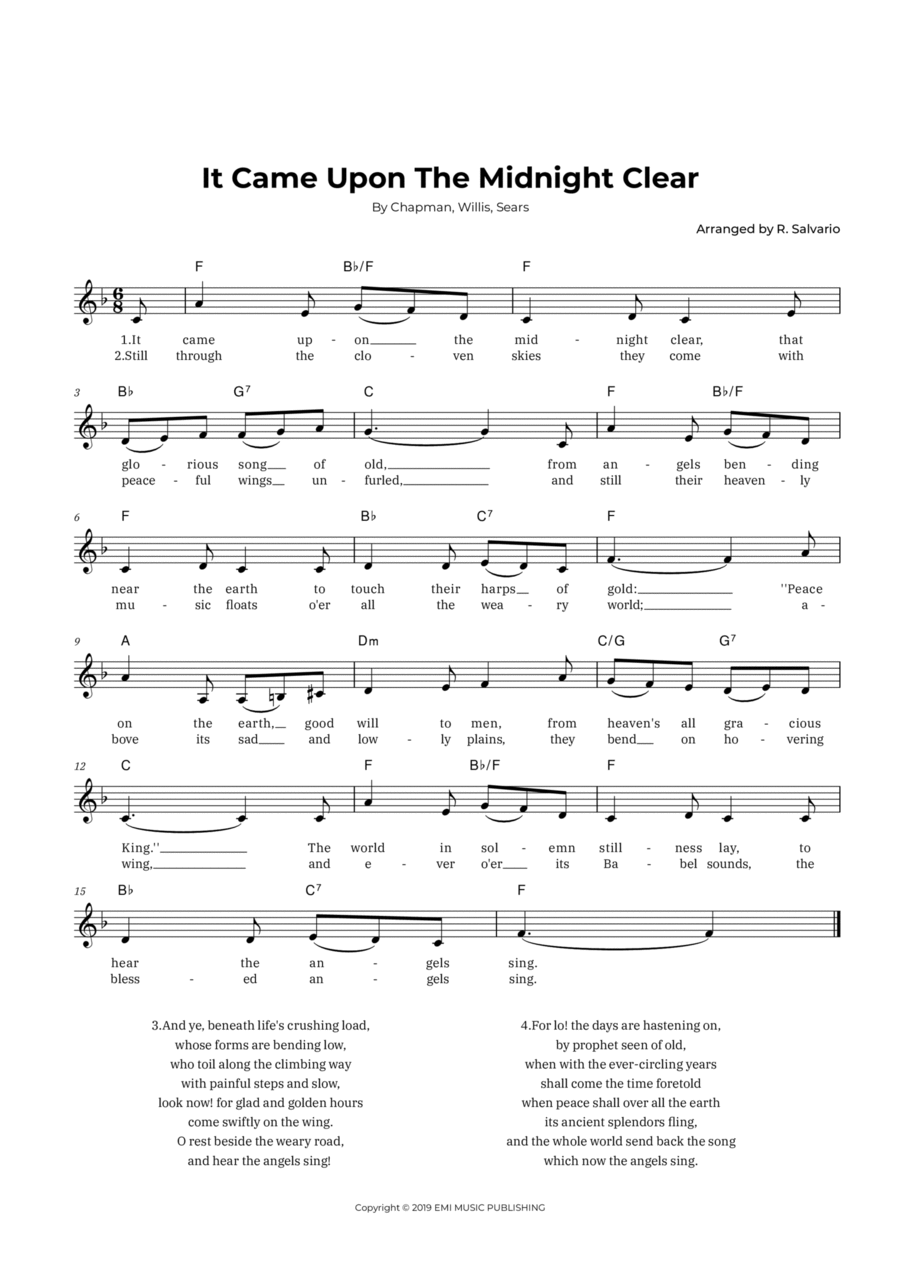 It Came Upon The Midnight Clear (Key of F Major) Easy Piano scores gallery preview page 1