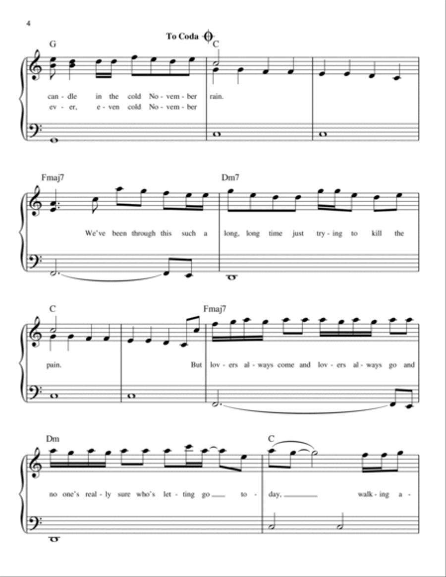November Rain Easy Piano scores gallery preview page 4