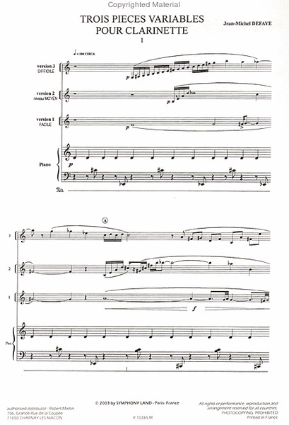 Trois pieces variables pour clarinette