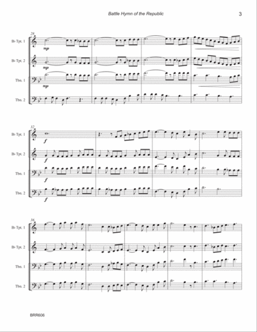 BATTLE HYMN OF THE REPUBLIC for unaccompanied BRASS QUARTET Brass Quartet scores gallery preview page 3