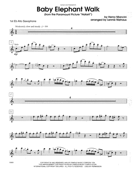 Baby Elephant Walk (From The Paramount Picture Hatari!) - 1st Eb Alto Saxophone