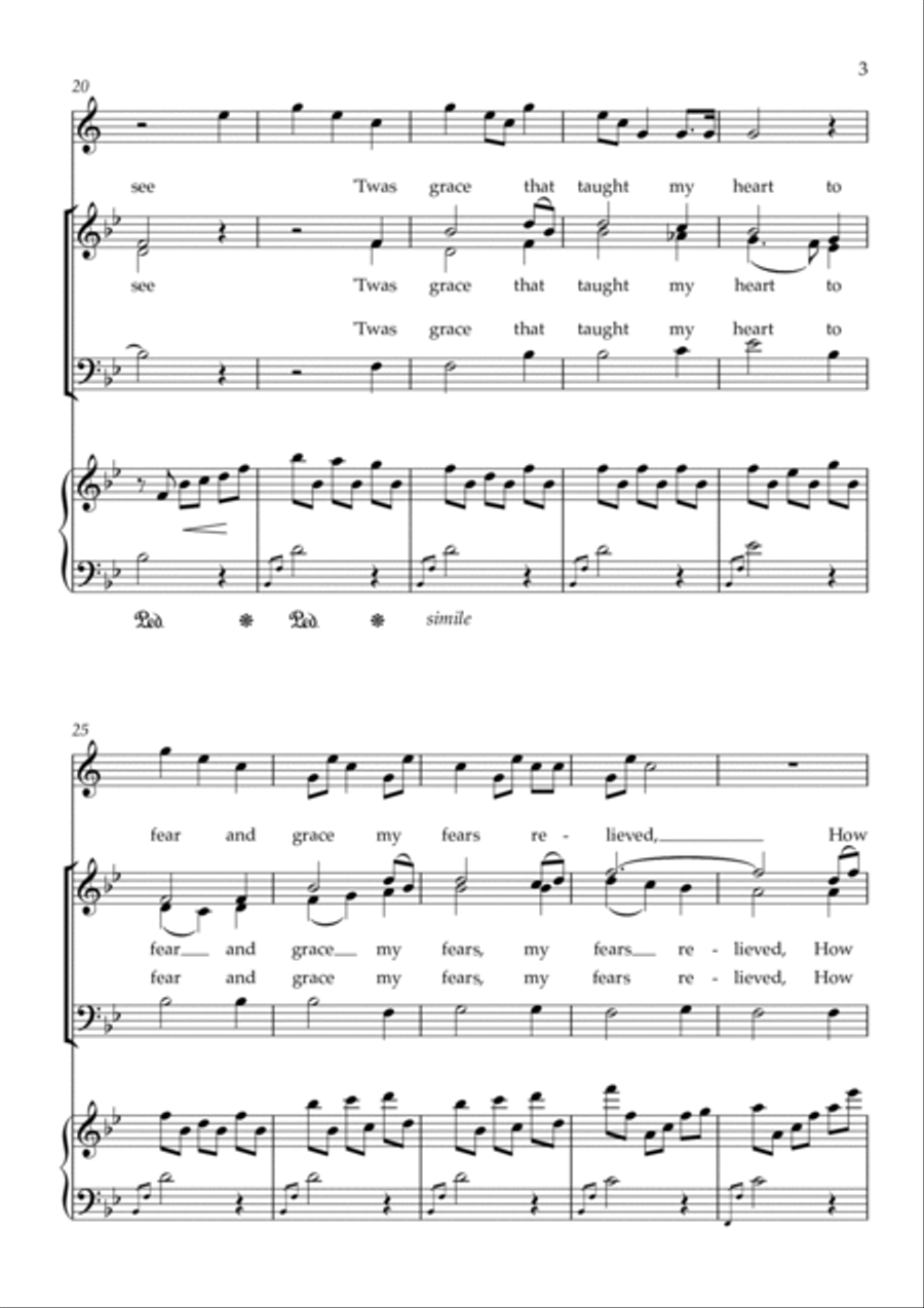 Amazing Grace, with The Last Post, for SAB choir, piano, trumpet in Bb 3-Part scores gallery preview page 3