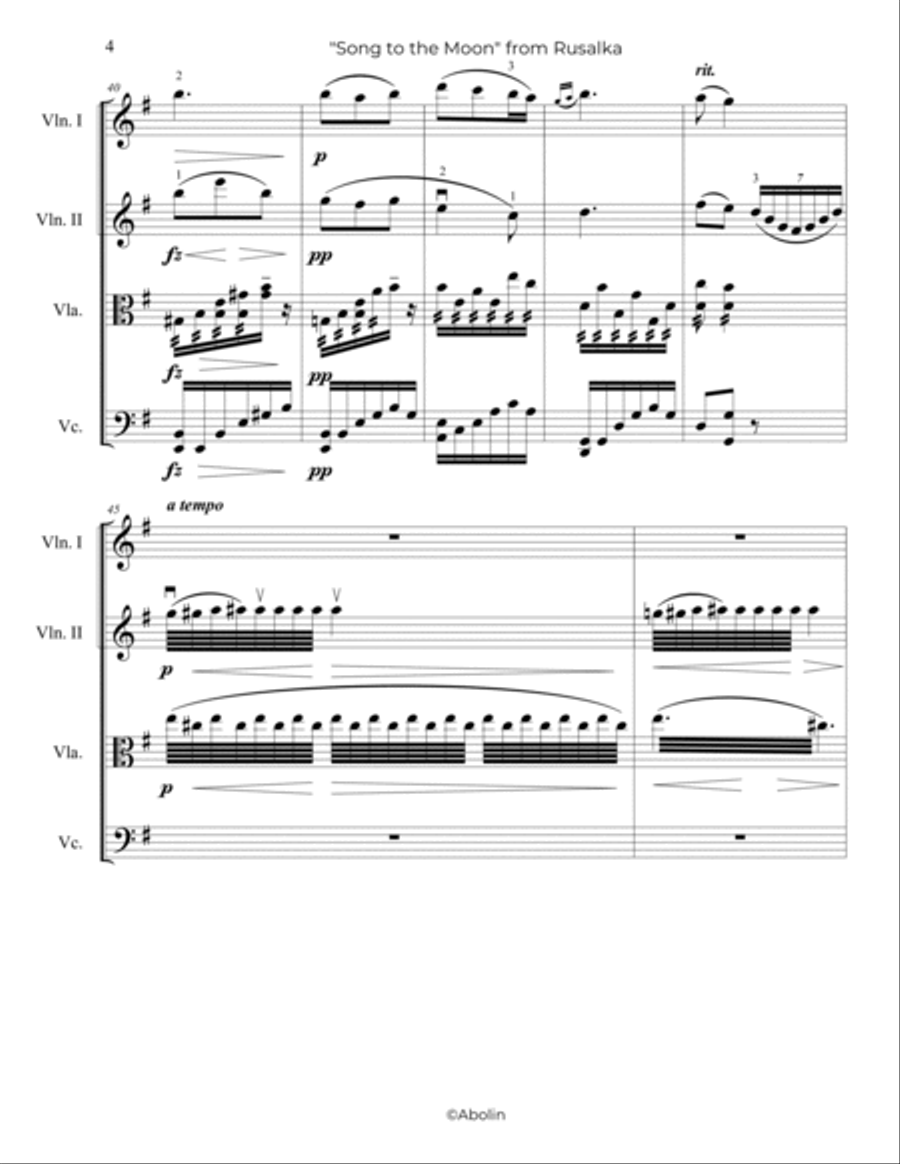 Dvorak: Song to the Moon from Rusalka - String Quartet String Quartet scores gallery preview page 5