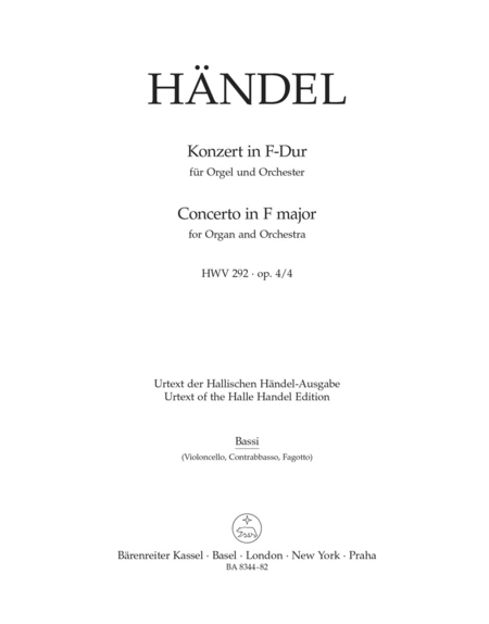 Konzert fur Orgel und Orchester F-Dur op. 4/4 HWV 292