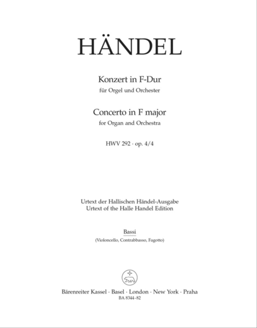 Concerto for Organ and Orchestra F major, Op. 4/4 HWV 292 Double Bass scores gallery preview page 1