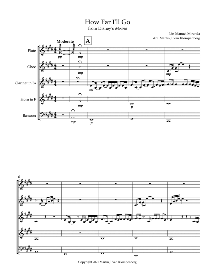 How Far I'll Go Woodwind Quintet scores gallery preview page 1