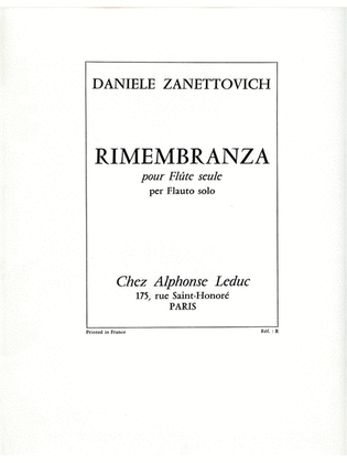 Book cover for Rimembranza (flute Solo)