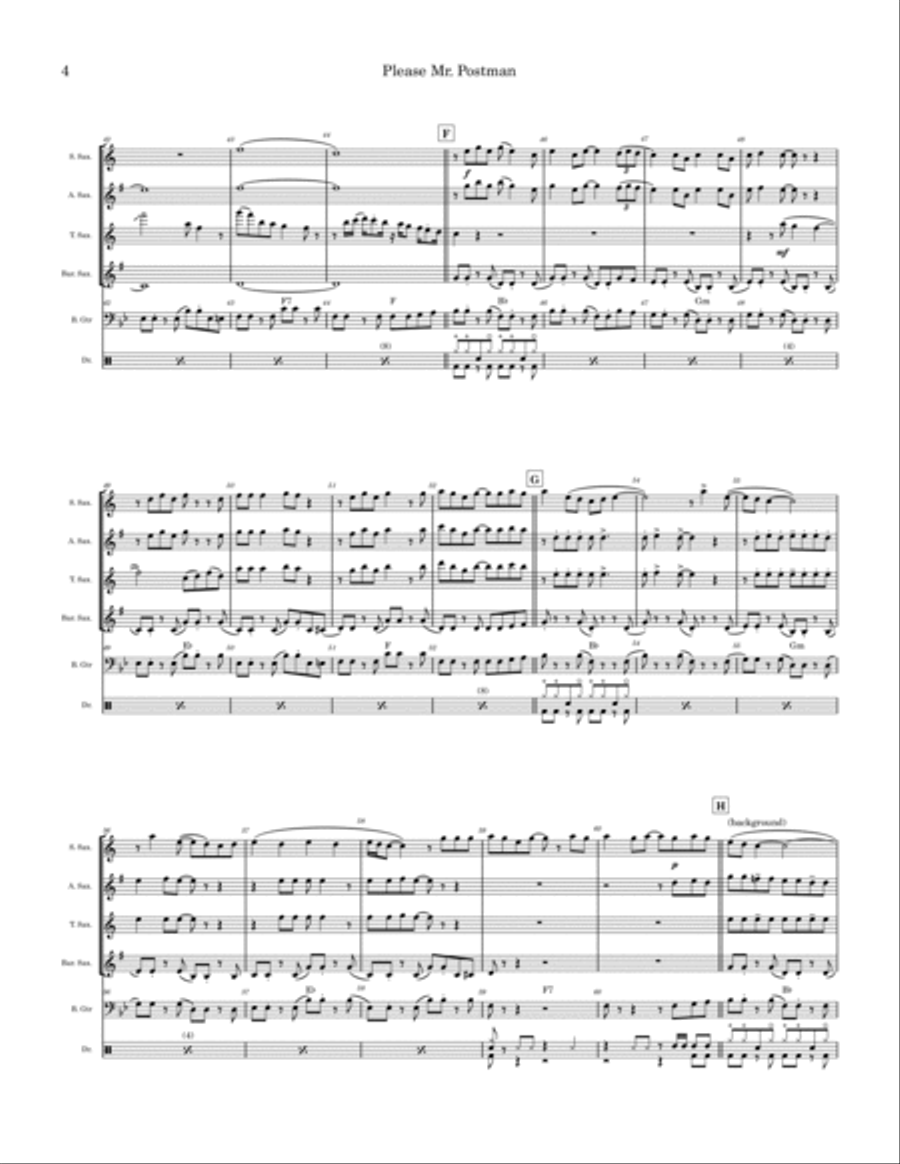 Please Mr. Postman Please Mr. Postman Saxophone Quartet scores gallery preview page 4