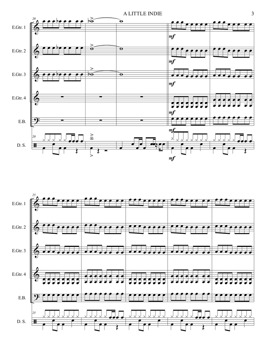 A LITTLE INDIE (ROCK) - Electric-Guitar Band Guitar Ensemble scores gallery preview page 5