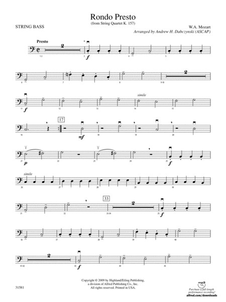 Rondo Presto (from String Quartet K. 157): String Bass