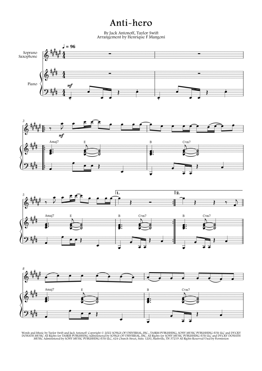 Anti-hero Soprano Saxophone scores gallery preview page 1