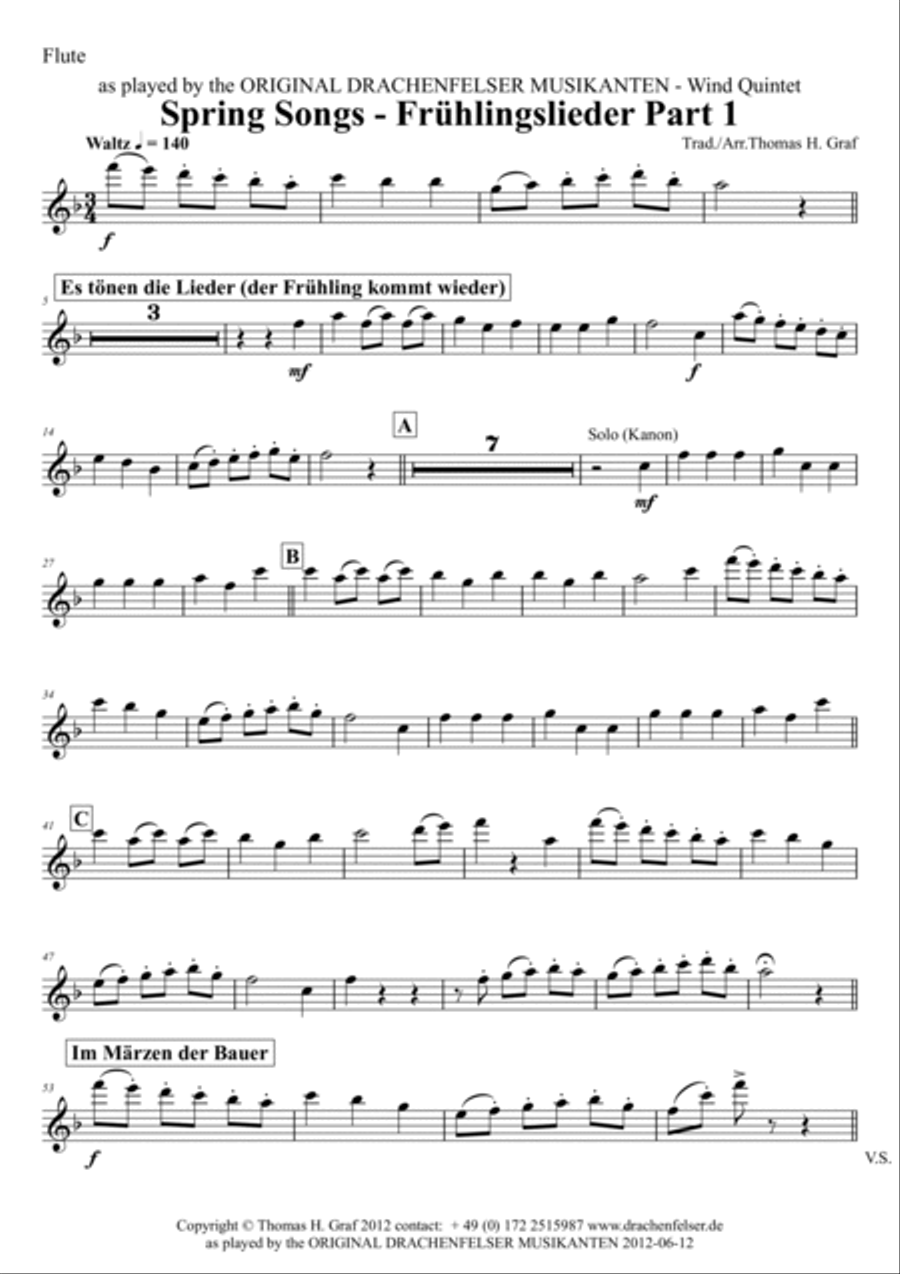 Spring Songs - Frühlingslieder - Part 1 - German Folk Songs - Wind Quintet Spring Songs - Frühlingslieder - Part 1 - German Folk Songs - Wind Quintet Woodwind Quintet scores gallery preview page 5