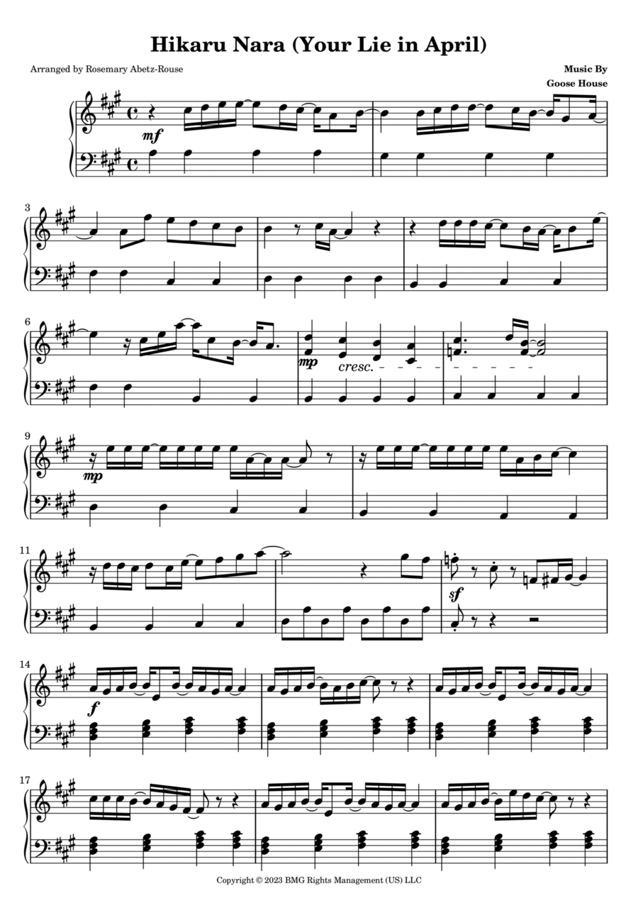 Hikaru Nara Easy Piano scores gallery preview page 1
