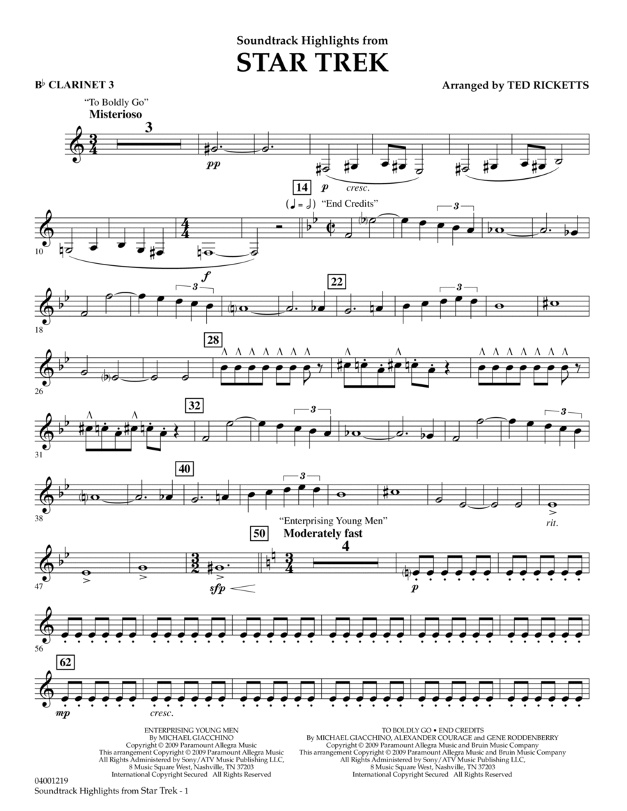 Star Trek - Soundtrack Highlights - Bb Clarinet 3 B-Flat Clarinet scores gallery preview page 1