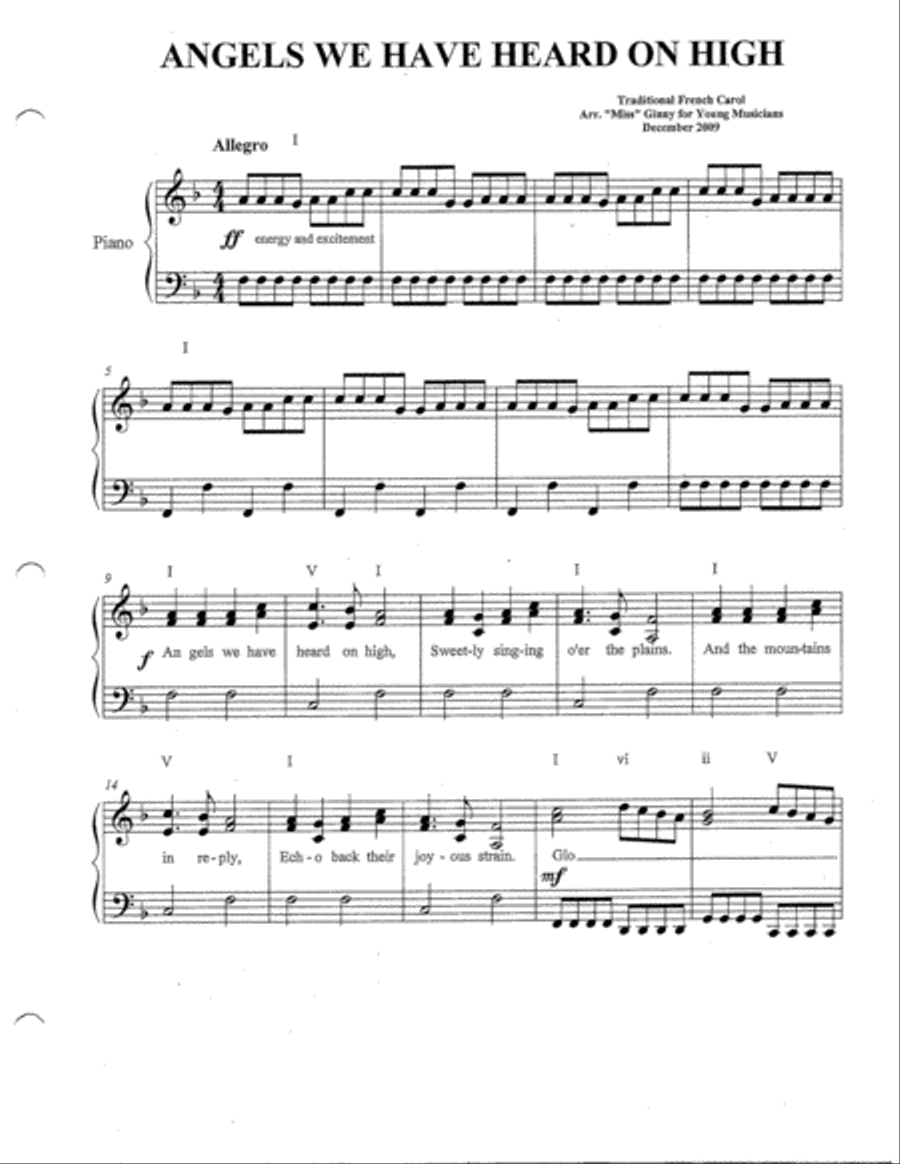 ANGELS WE HAVE HEARD ON HIGH Piano Solo scores gallery preview page 1