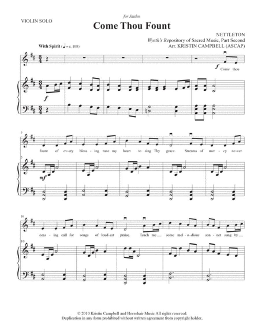 Come Thou Fount of Every Blessing Violin Solo scores gallery preview page 2